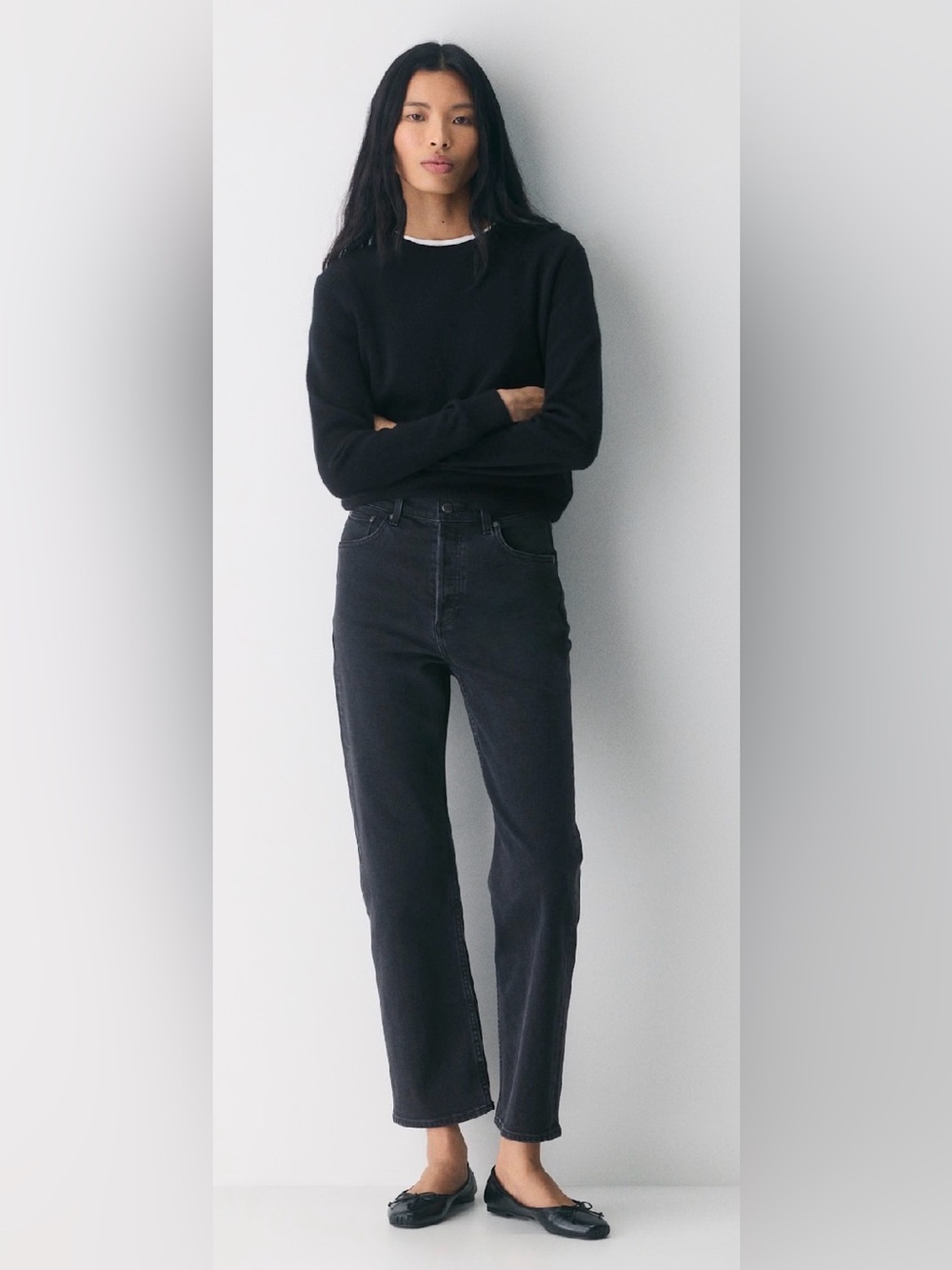 Denim Forum Women’s The Arlo High Rise Straight Stretch Black Jeans Size 26